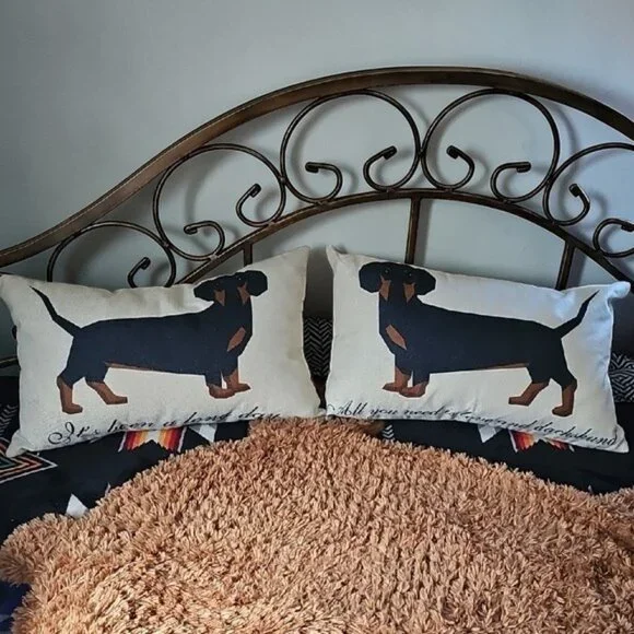 New Utopia Bedding 2 Dachshund Print Throw Pillows set zippered 12 x 20 - Picture 1 of 16